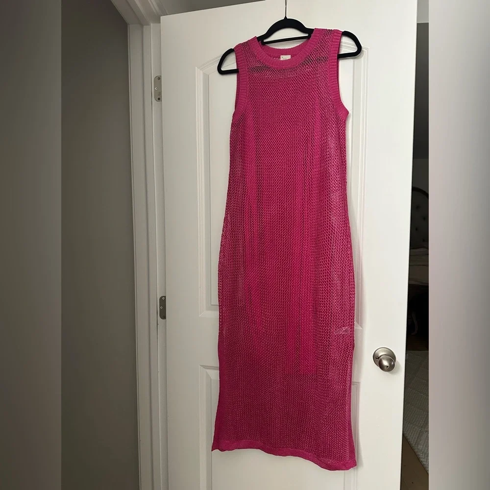 A New Day Women's mesh, sheer knit midi dress. Pink size medium - Picture 3 of 6